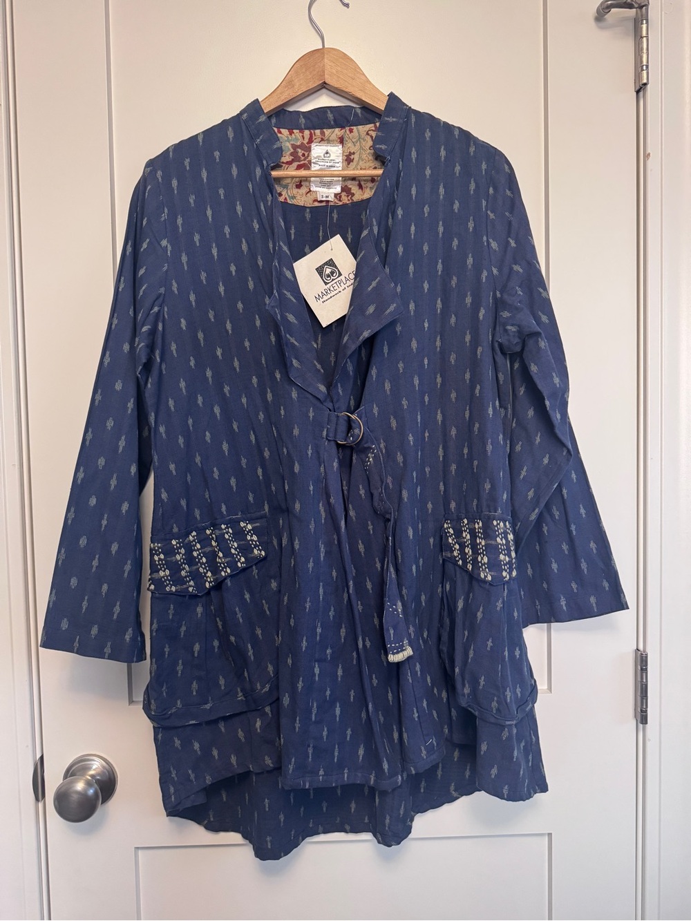 Marketplace Handwork of India Indigo Blue Patterned Boho Ikat Jacket S/M NWT